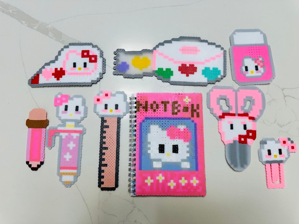 Handmade Sanrio-Inspired Fuse Bead Stationery Set – Cute Kawaii Notebook &amp; Pencil Accessories