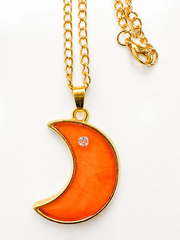 🌙 Orange Crescent Moon Necklace 20 inches