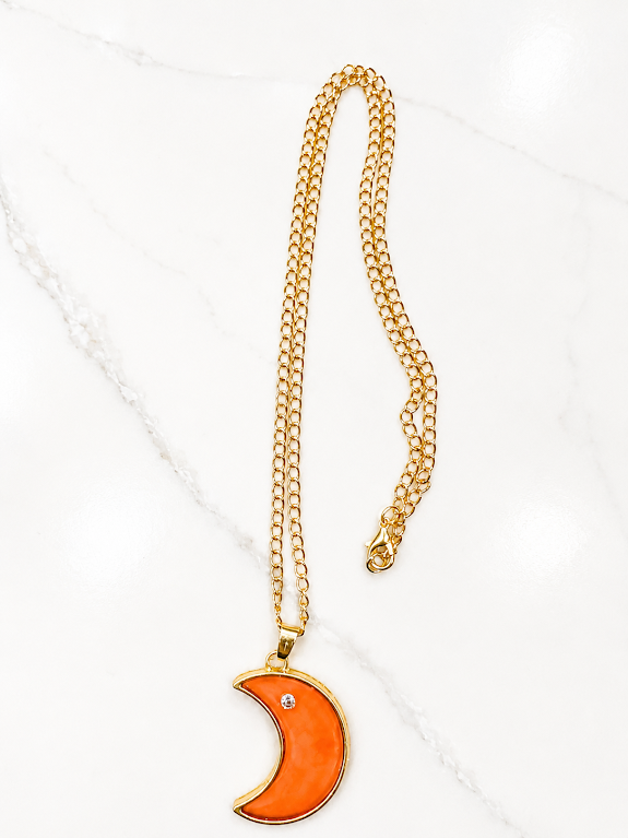 🌙 Orange Crescent Moon Necklace 20 inches