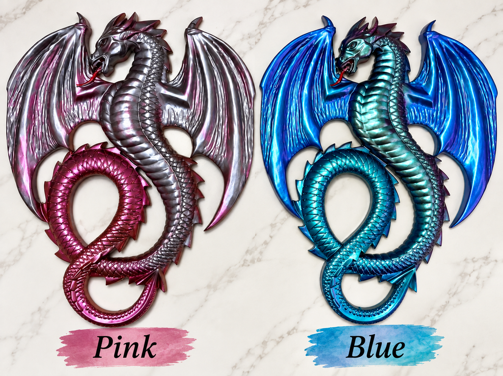 Magical Metallic Dragon Wall Décor – Pink & Blue Fantasy Dragons