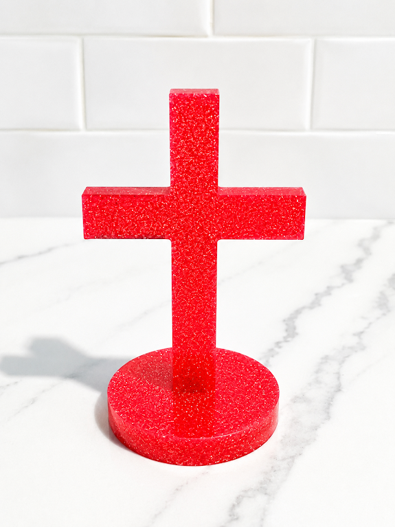 Pink Glitter Handmade Resin Cross