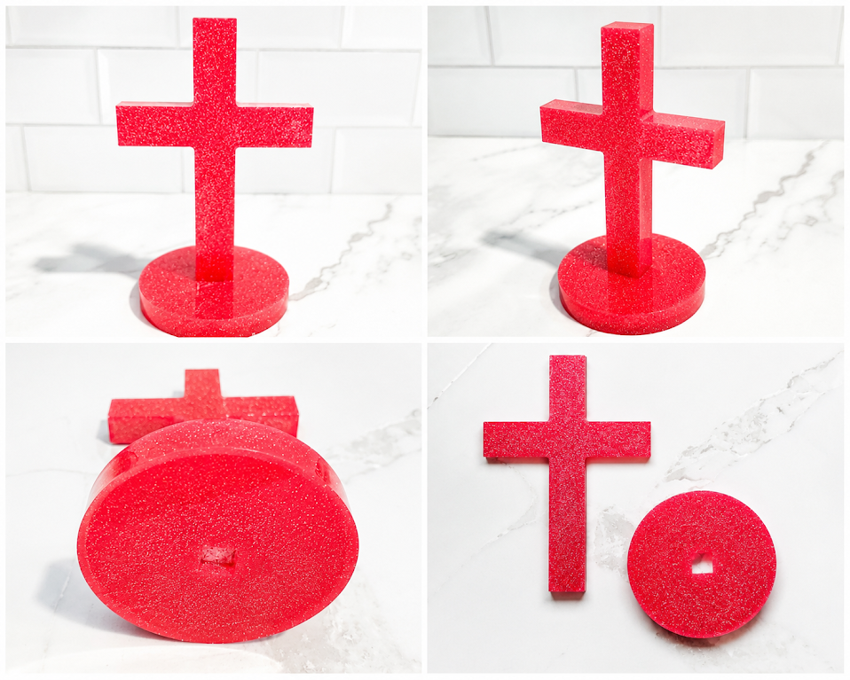 Pink Glitter Handmade Resin Cross