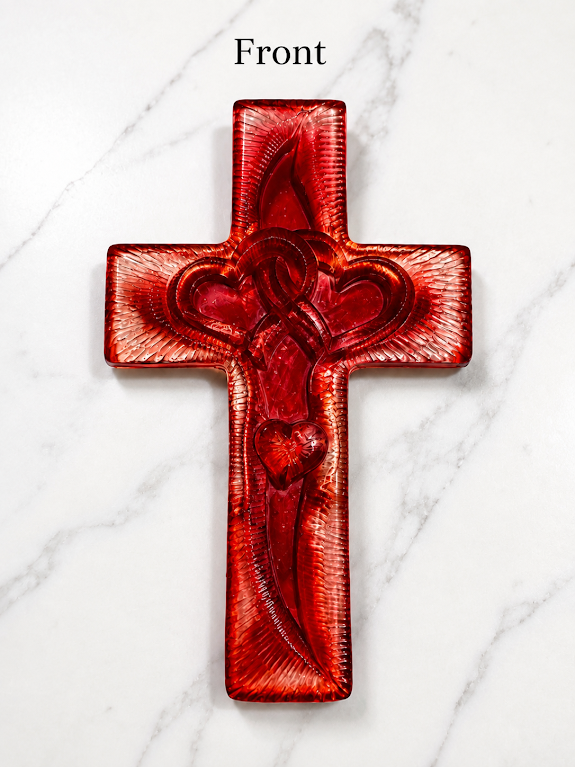 Red Color Double Heart Handmade Resin Cross
