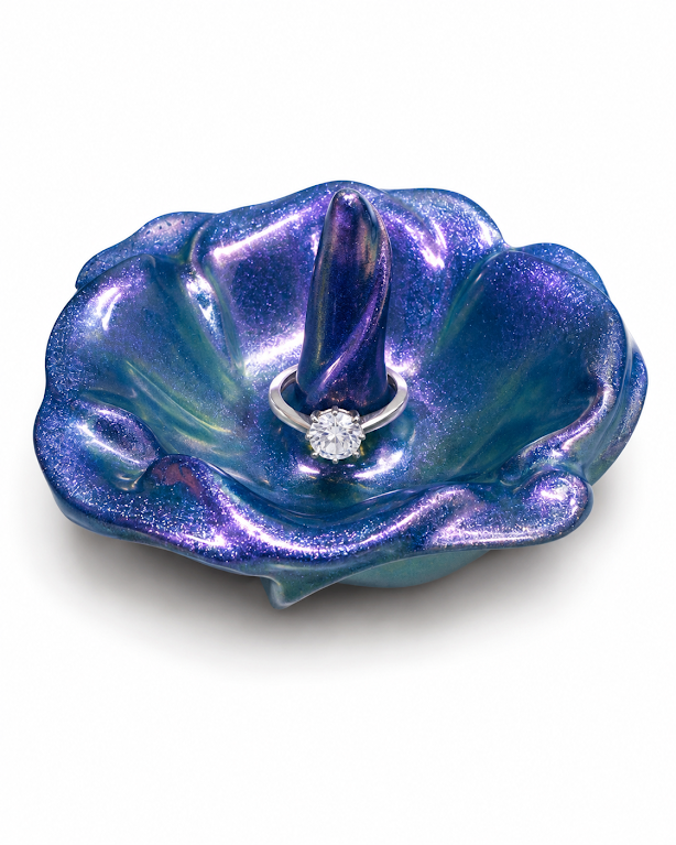 💍 Handmade Resin Flower Ring Holders – Pink & Purple