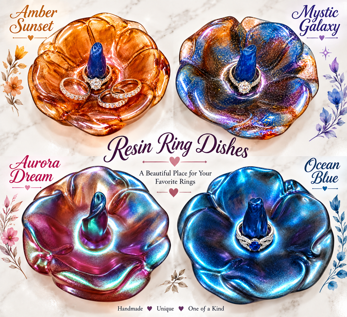 Handmade Resin Flower Ring Dishes – Unique Jewelry Holders