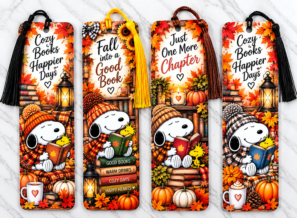 🍁📚 Autumn Cozy Reads – Handmade Bookmark Set of 4