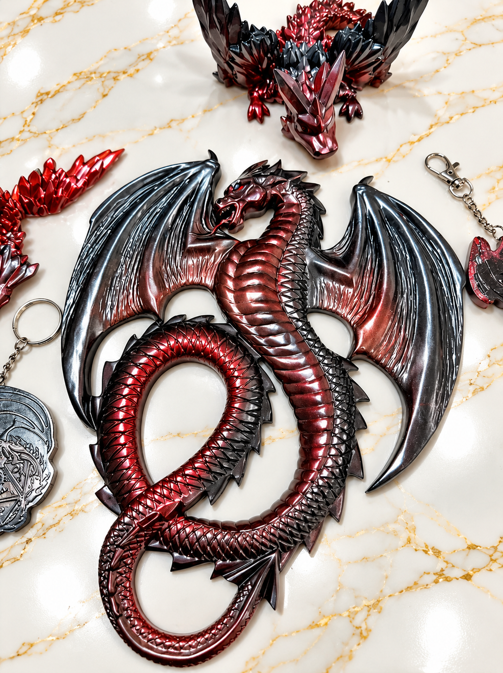 Handmade Dragon Gift Box Bundle – Red & Black Fantasy Dragon Walland Desk Art